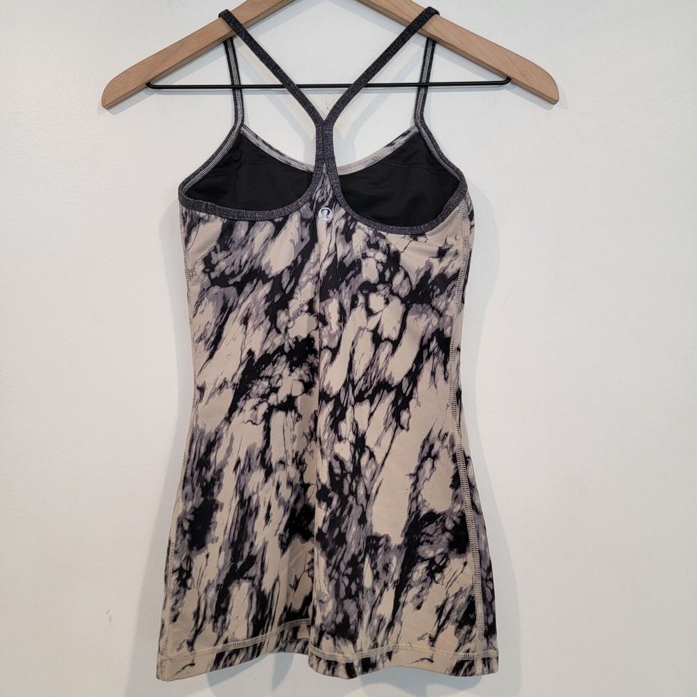 Lululemon Womens Tank Top Shirt Size 2 Tan Black Open Your Heart Criss Cross Gym